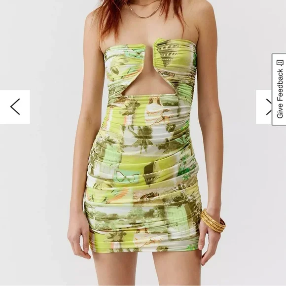 Green mixed print Strapless Mini Dress urban outfitters - Picture 2 of 13